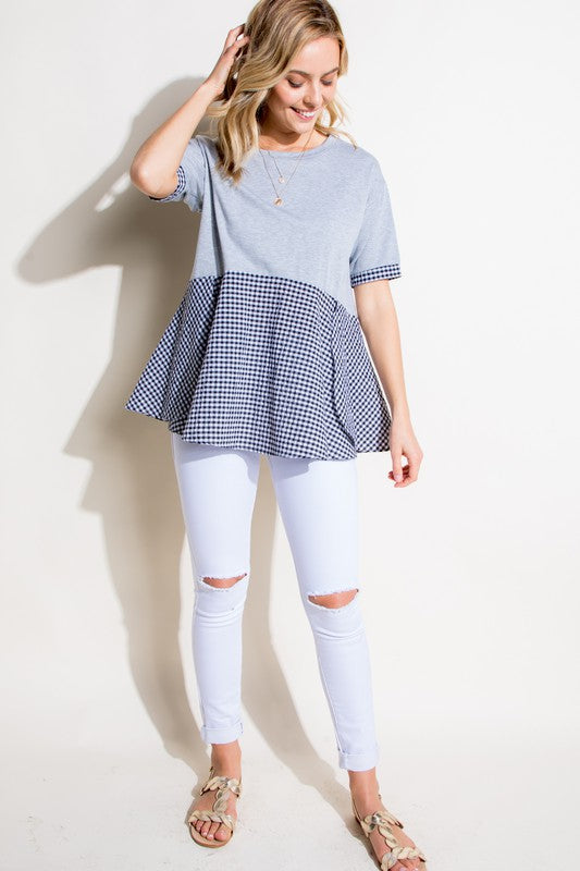 CHECKER SOLID MIX TUNIC TOP