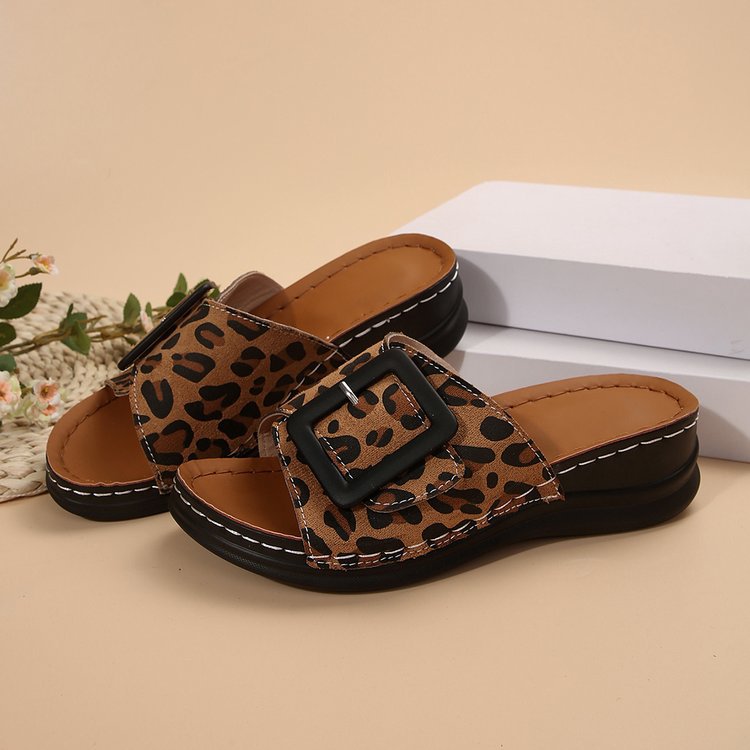 Suede Leopard Wedge Sandals