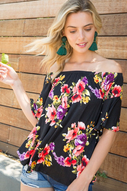 PLUS OFF SHOULDER RUFFLE SLEEVE TOP