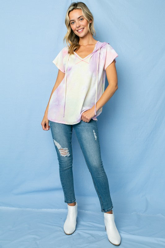 PLUS TIE DYE THERMAL HOODIE TOP