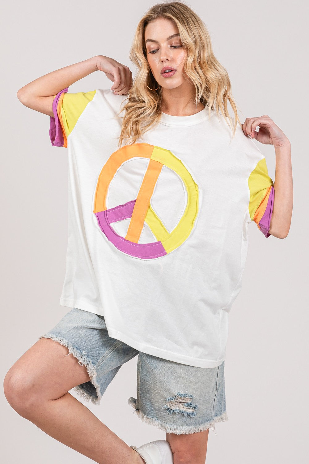 SAGE + FIG Color Block Peace Applique T-Shirt