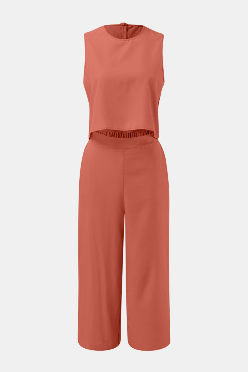 Round Neck Top and Wide Leg Pants Set