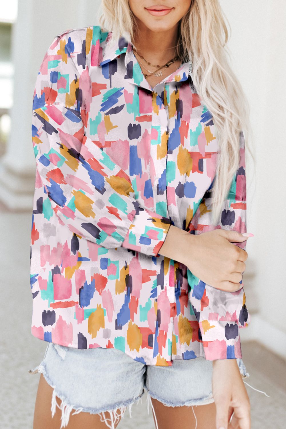 Printed Button Up Long Sleeve Shirt