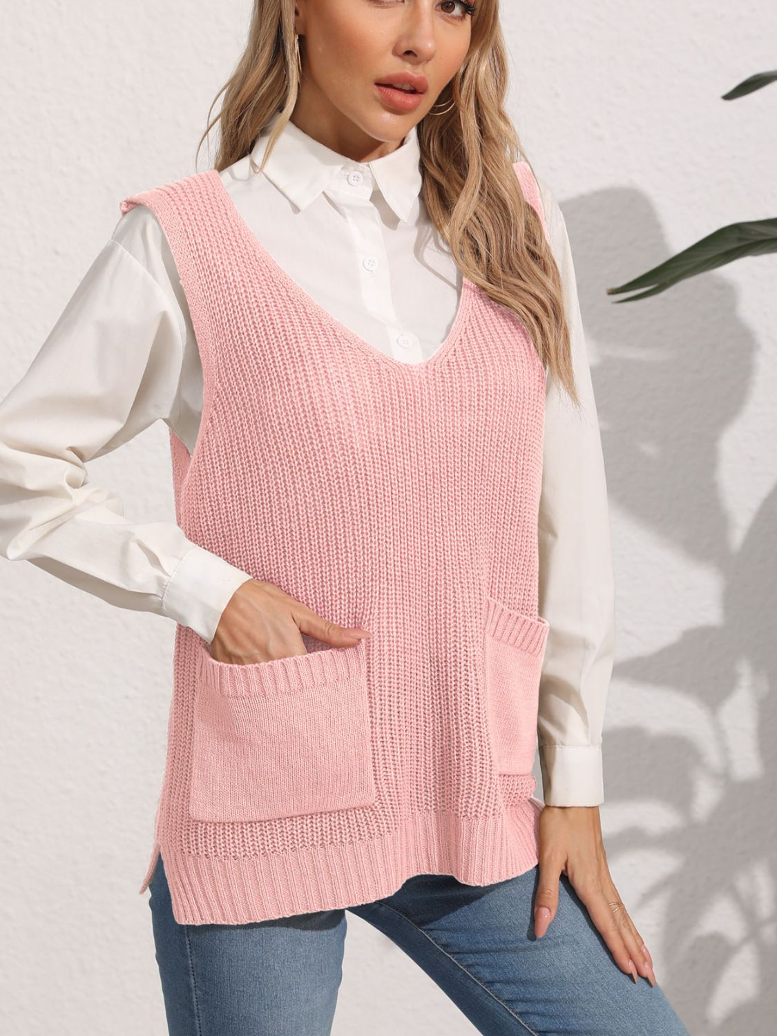 Pocketed V-Neck Sweater Vest