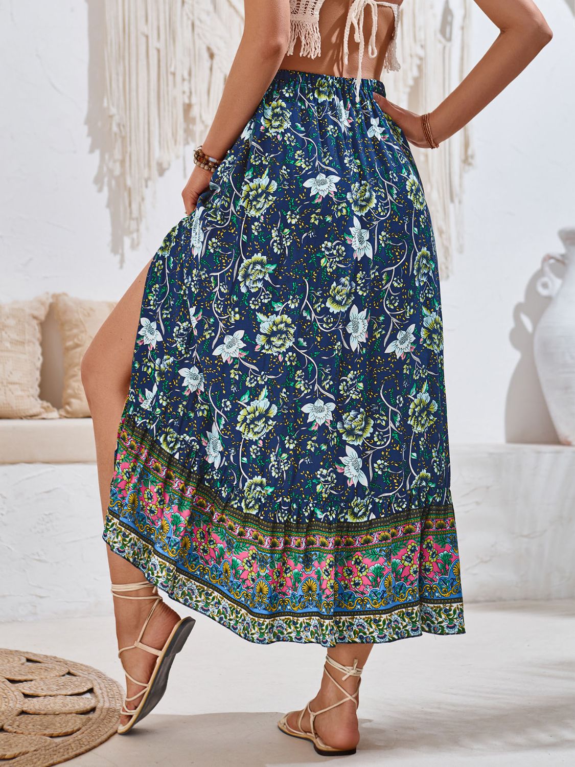 Tied Printed Midi Skirt