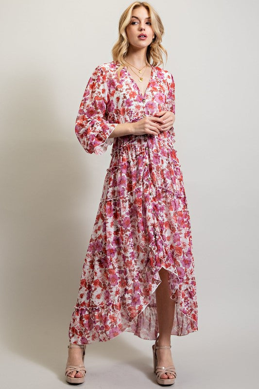 BOHEMIAN FLORAL HIGH AND LOW MAXI DRESS