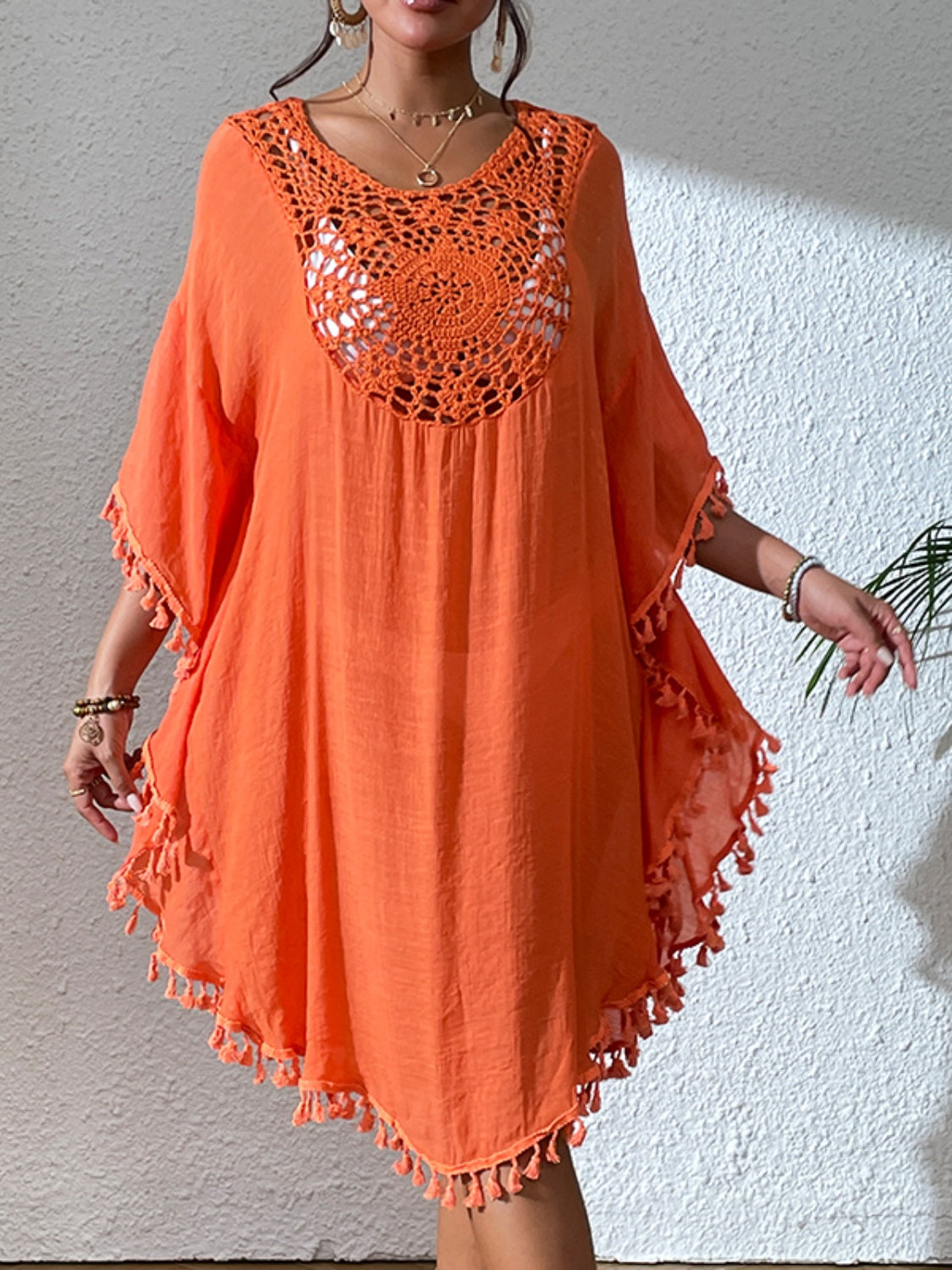 Tassel Cutout Scoop Neck Cover-Up Dress