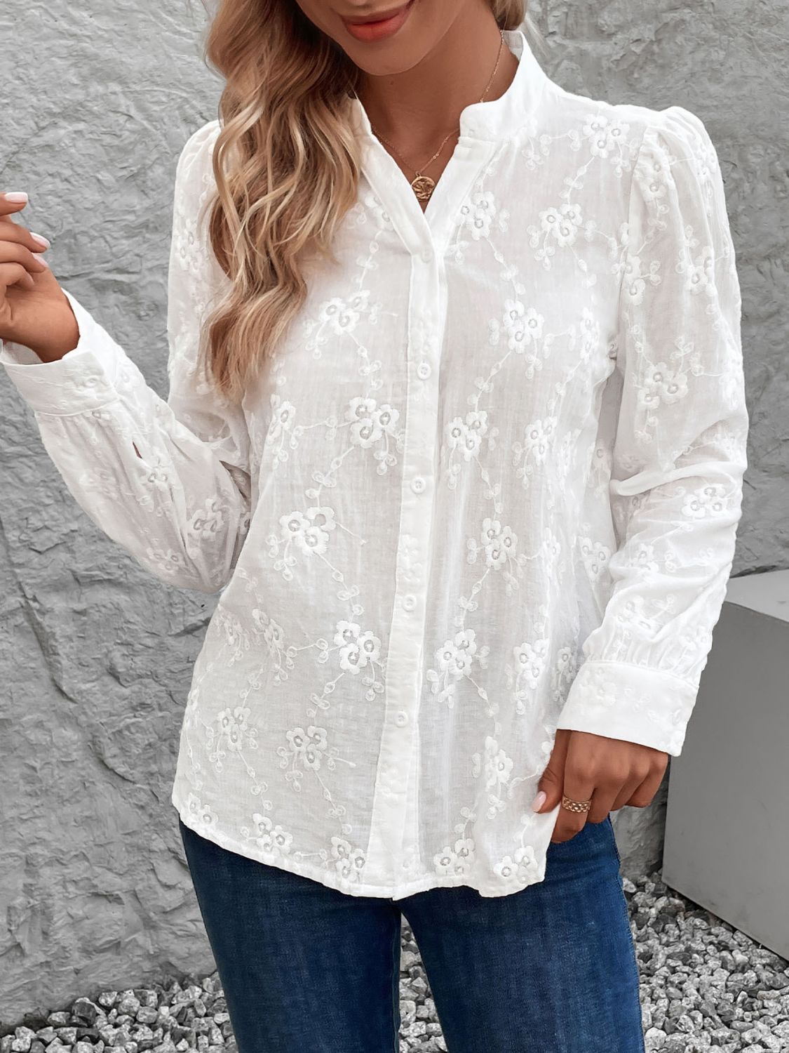 Notched Long Sleeve Shirt