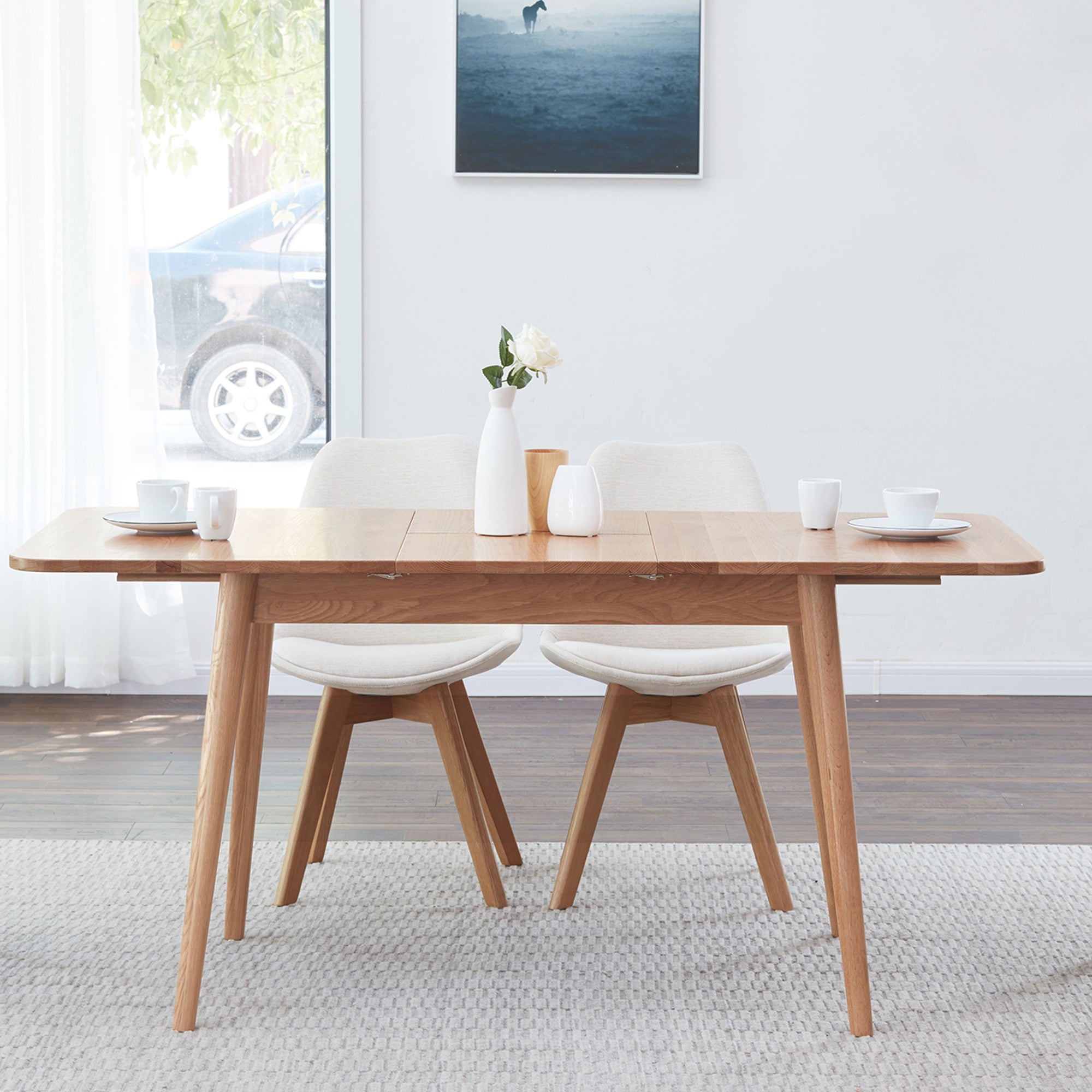 Natural Solid Oak Round Corner Dining Table-4