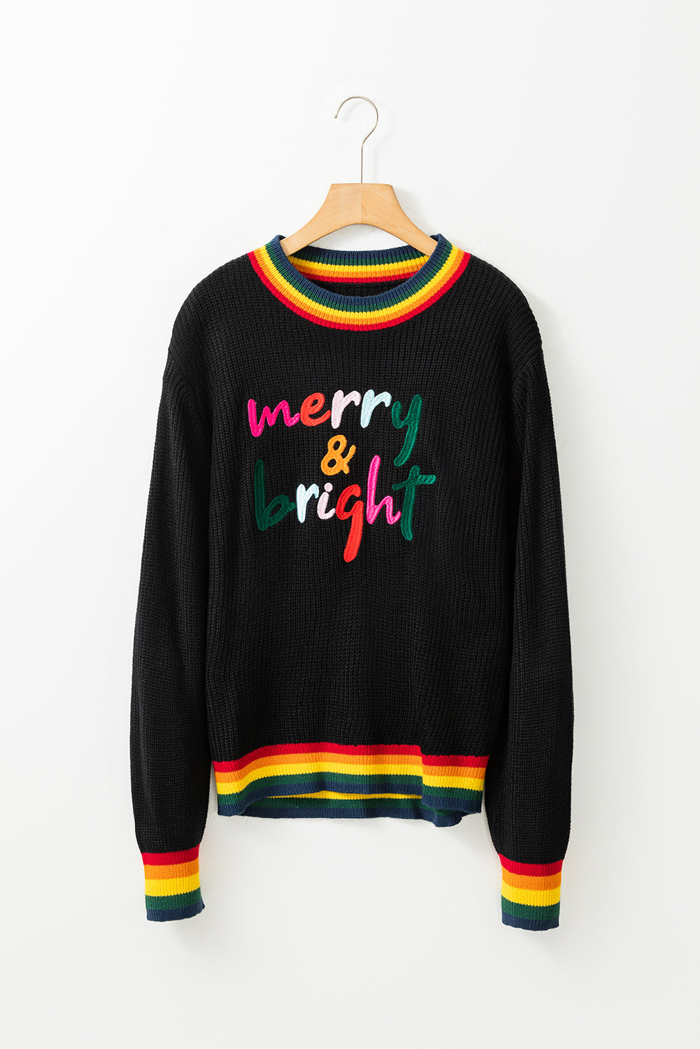 MERRY &amp; BRIGHT Ribbed Round Neck Sweater