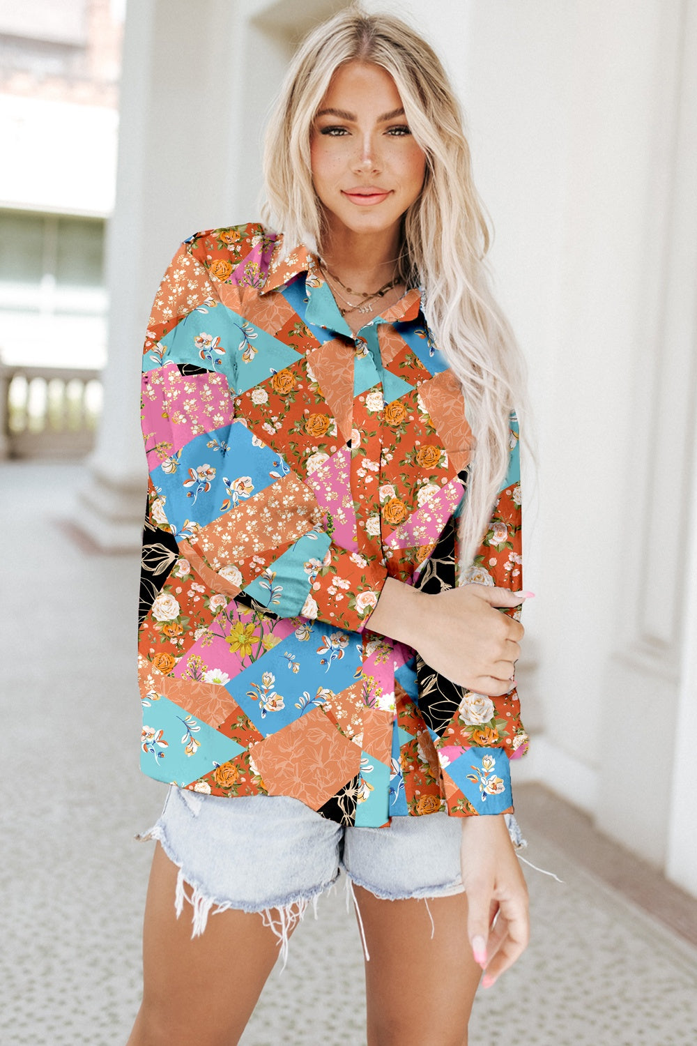 Printed Button Up Long Sleeve Shirt