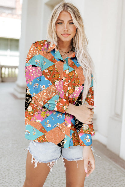 Printed Button Up Long Sleeve Shirt