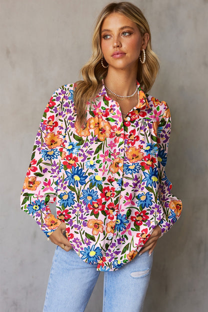 Printed Collared Neck Long Sleeve Shirt