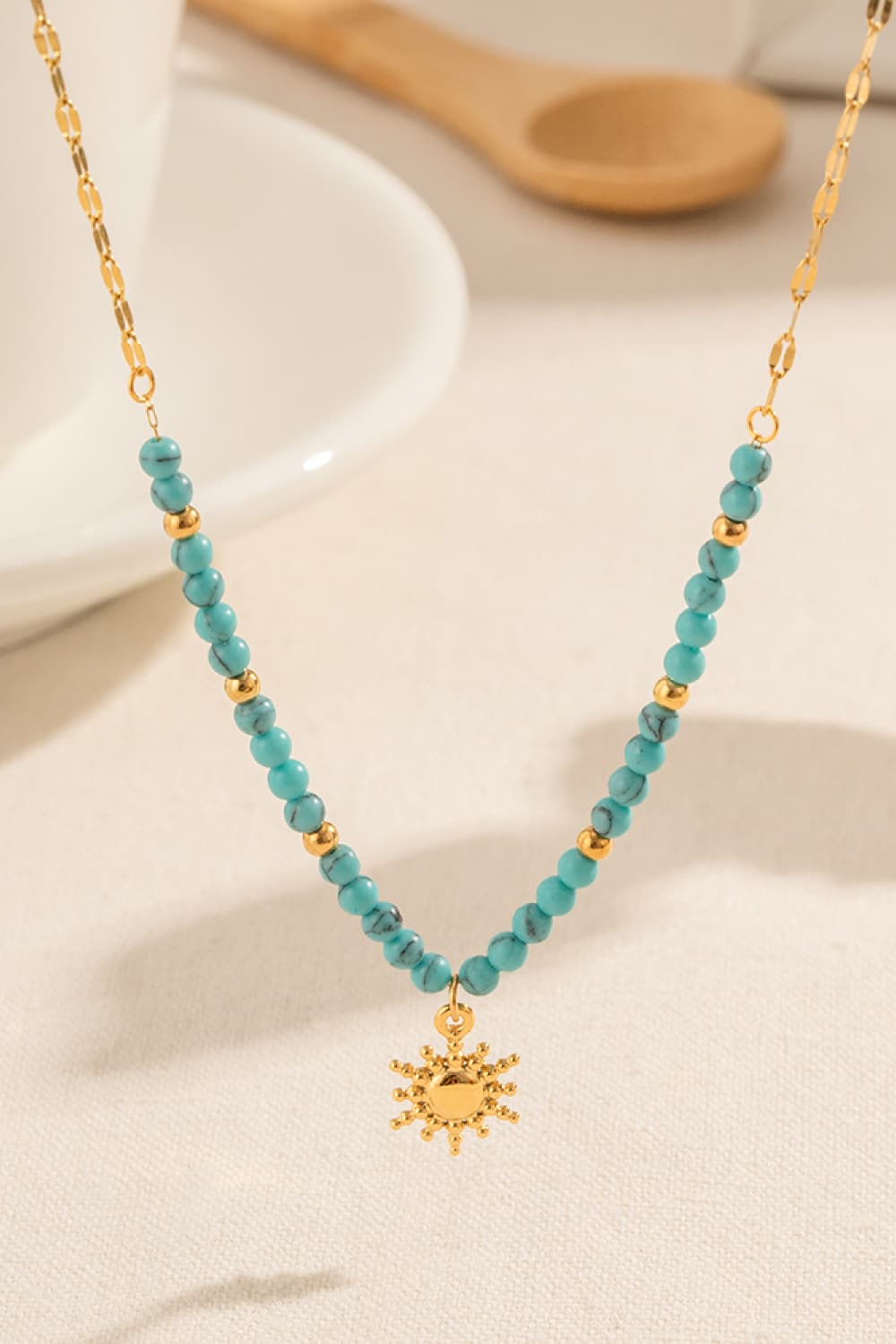 Turquoise Beaded 18K Gold-Plated Sun Shape Pendant Necklace