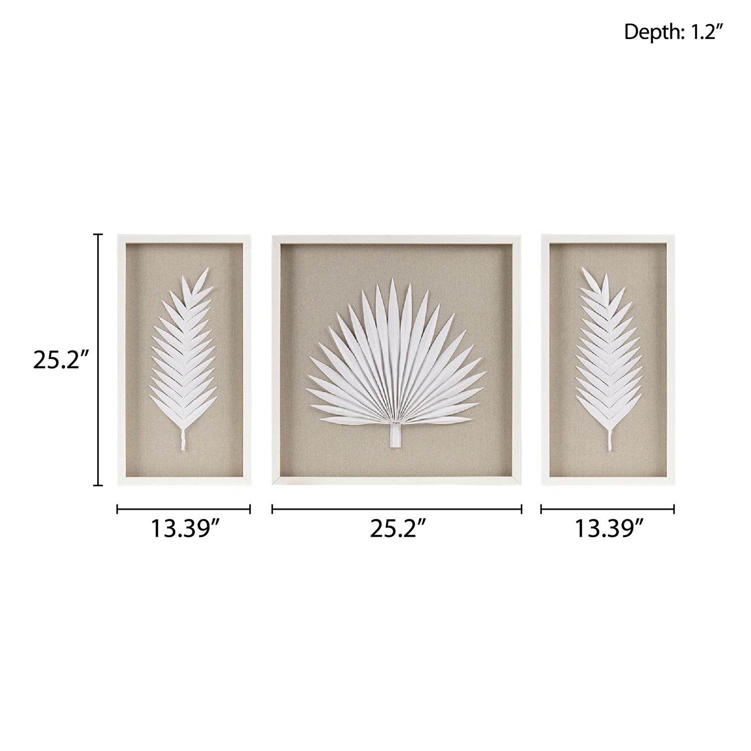 Framed Rice Paper Palm Leaves 3-piece Shadowbox Wall Decor-12