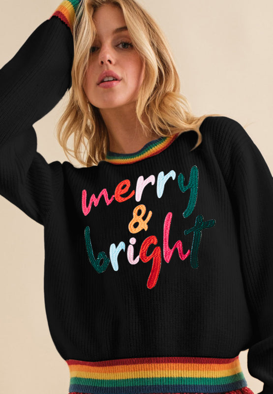 MERRY &amp; BRIGHT Ribbed Round Neck Sweater