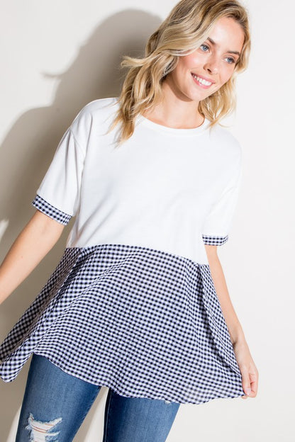 CHECKER SOLID MIX TUNIC TOP