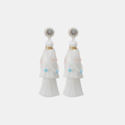 Layered Rice Bead Tassel Earrings