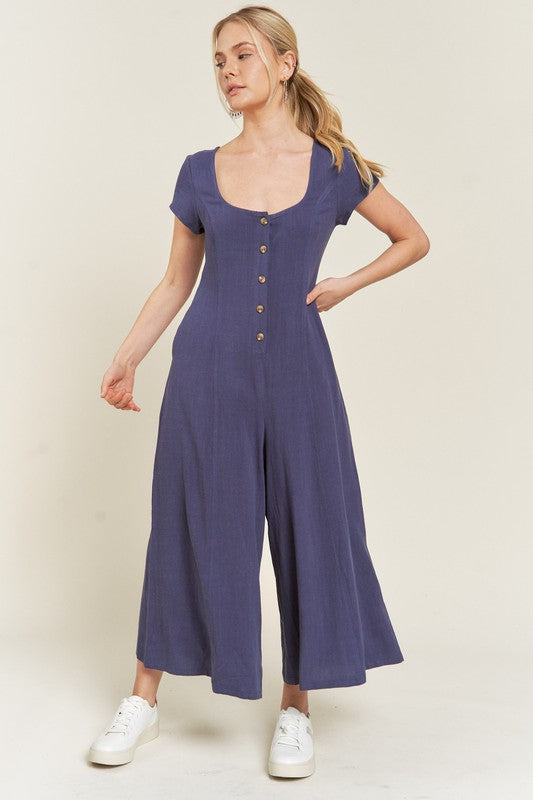 LINEN BUTTON DOWN JUMPSUIT