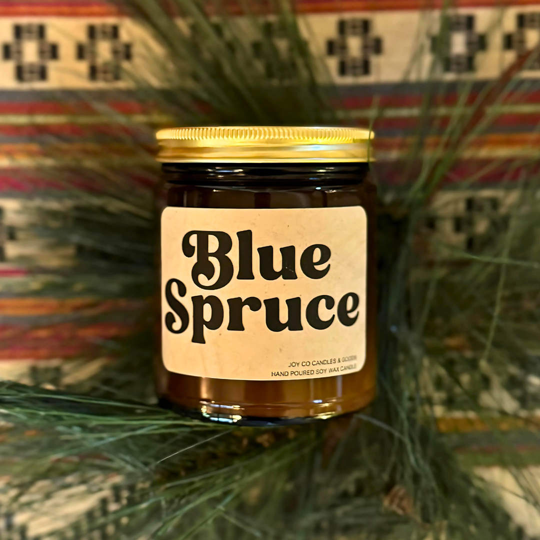 Blue Spruce Candle, Christmas Pine Fragrance, Holiday Decor, 100% Soy Wax 9 oz Candle, 50 Hour Burn Time, Recyclable Amber Glass Jar, Made in the USA