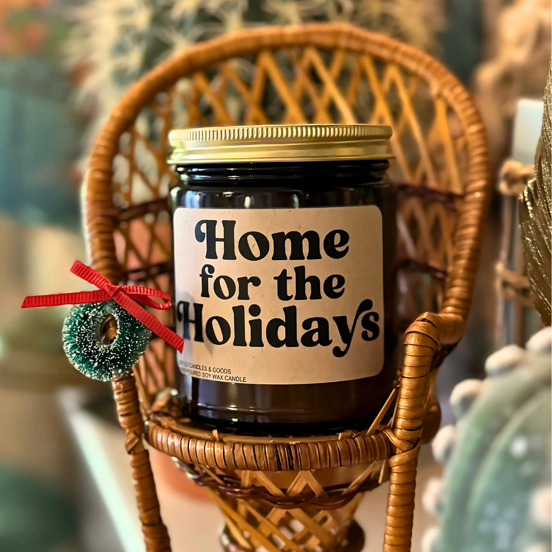 Home for the Holidays Candle, Groovy Christmas Collection, Christmas Scented Candle, Christmas Gifts, Holiday Decor, Soy Wax 9 oz Candle, 50 Hour Burn Time, Recyclable Amber Glass Jar, Made in the USA