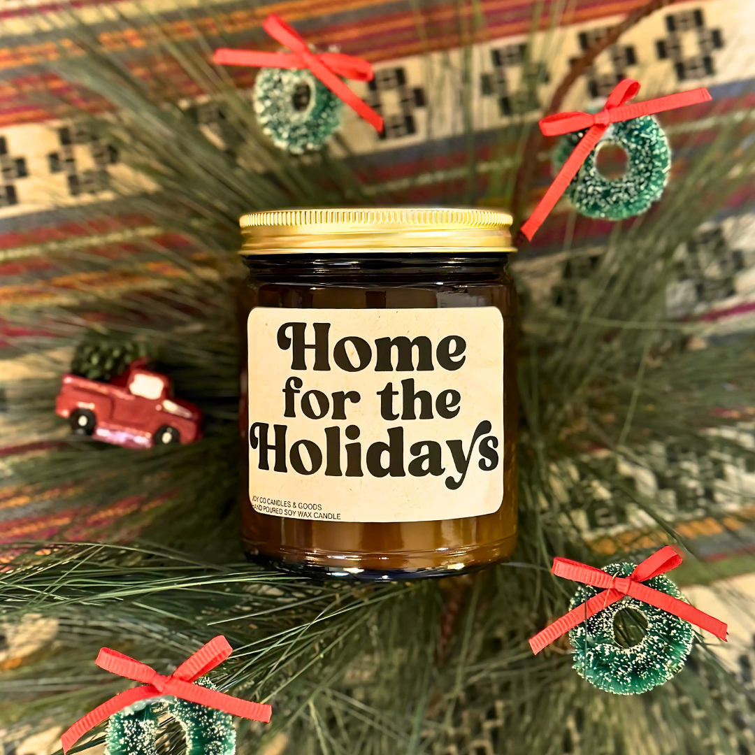 Home for the Holidays Candle, Groovy Christmas Collection, Christmas Scented Candle, Christmas Gifts, Holiday Decor, Soy Wax 9 oz Candle, 50 Hour Burn Time, Recyclable Amber Glass Jar, Made in the USA