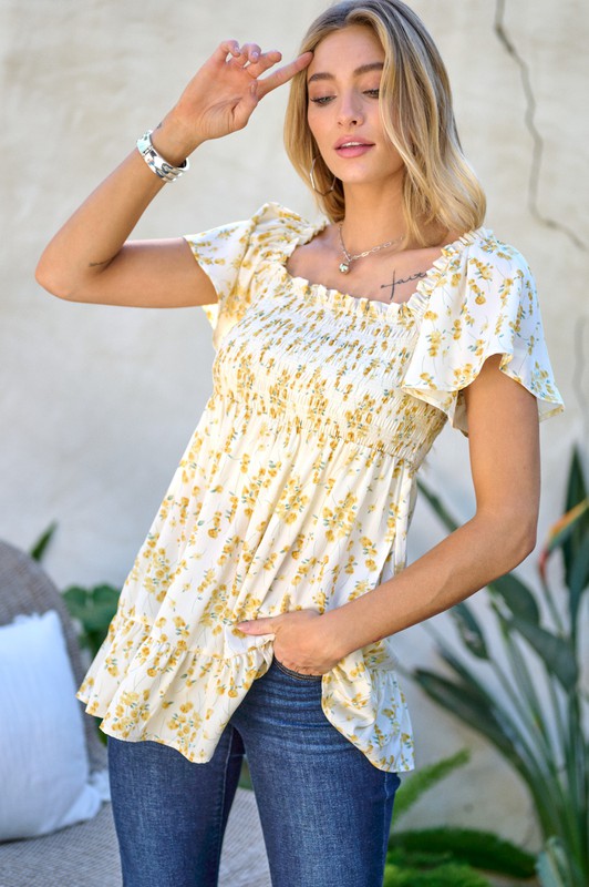 Floral Printed V-Neck Ruffle Top