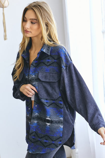 Printed Button Down Long Sleeve Jacket