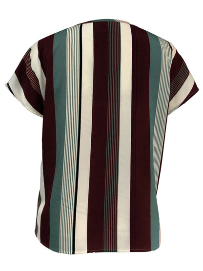 Striped Notched Short Sleeve Blouse