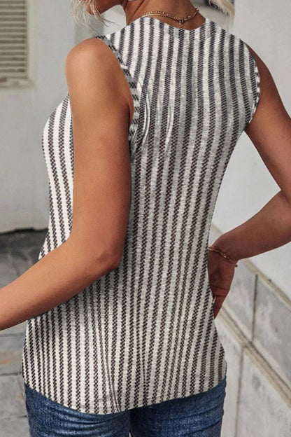 Cutout Striped Round Neck Tank