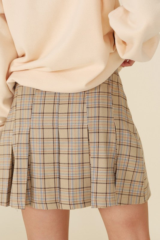 Plaid pleated mini skirt