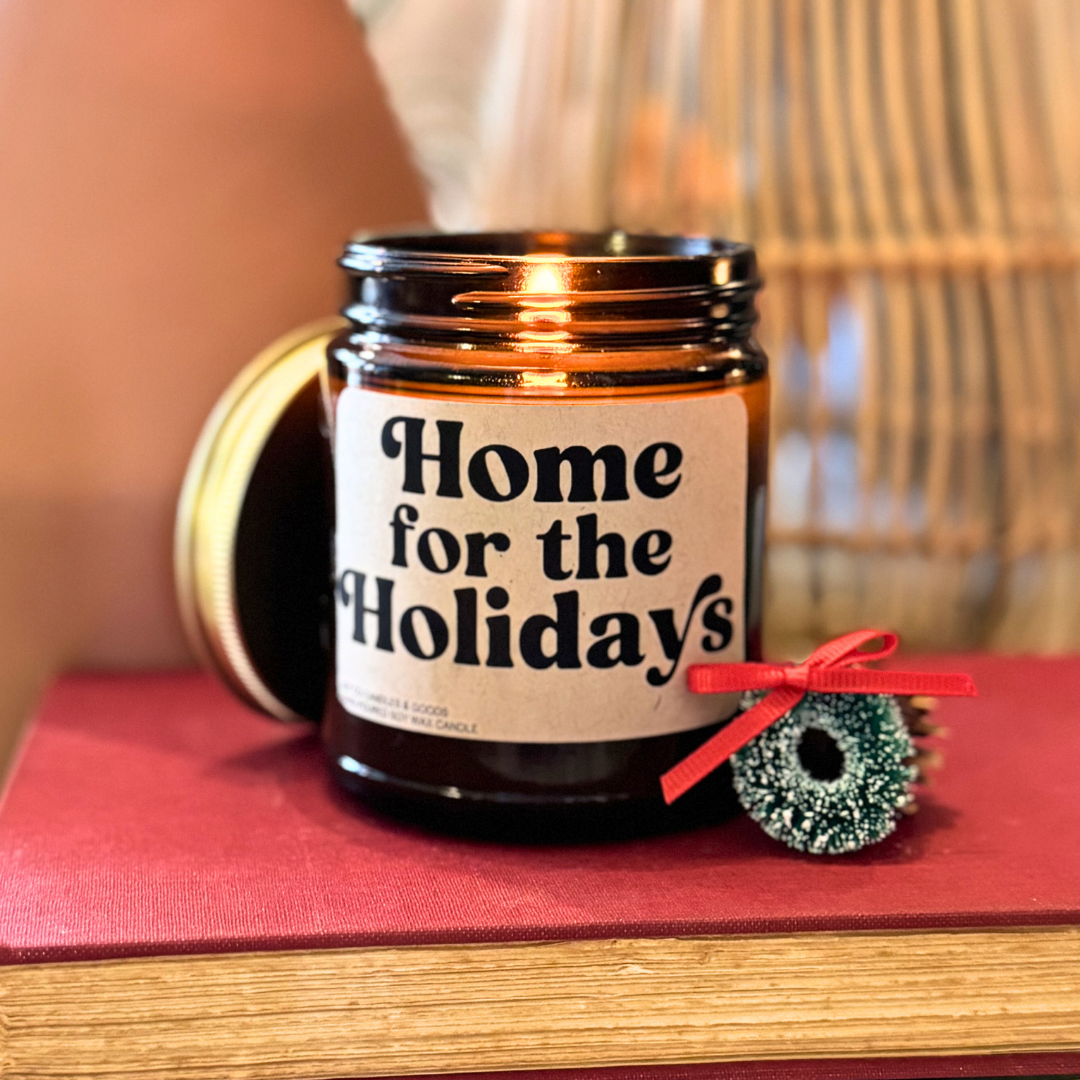 Home for the Holidays Candle, Groovy Christmas Collection, Christmas Scented Candle, Christmas Gifts, Holiday Decor, Soy Wax 9 oz Candle, 50 Hour Burn Time, Recyclable Amber Glass Jar, Made in the USA