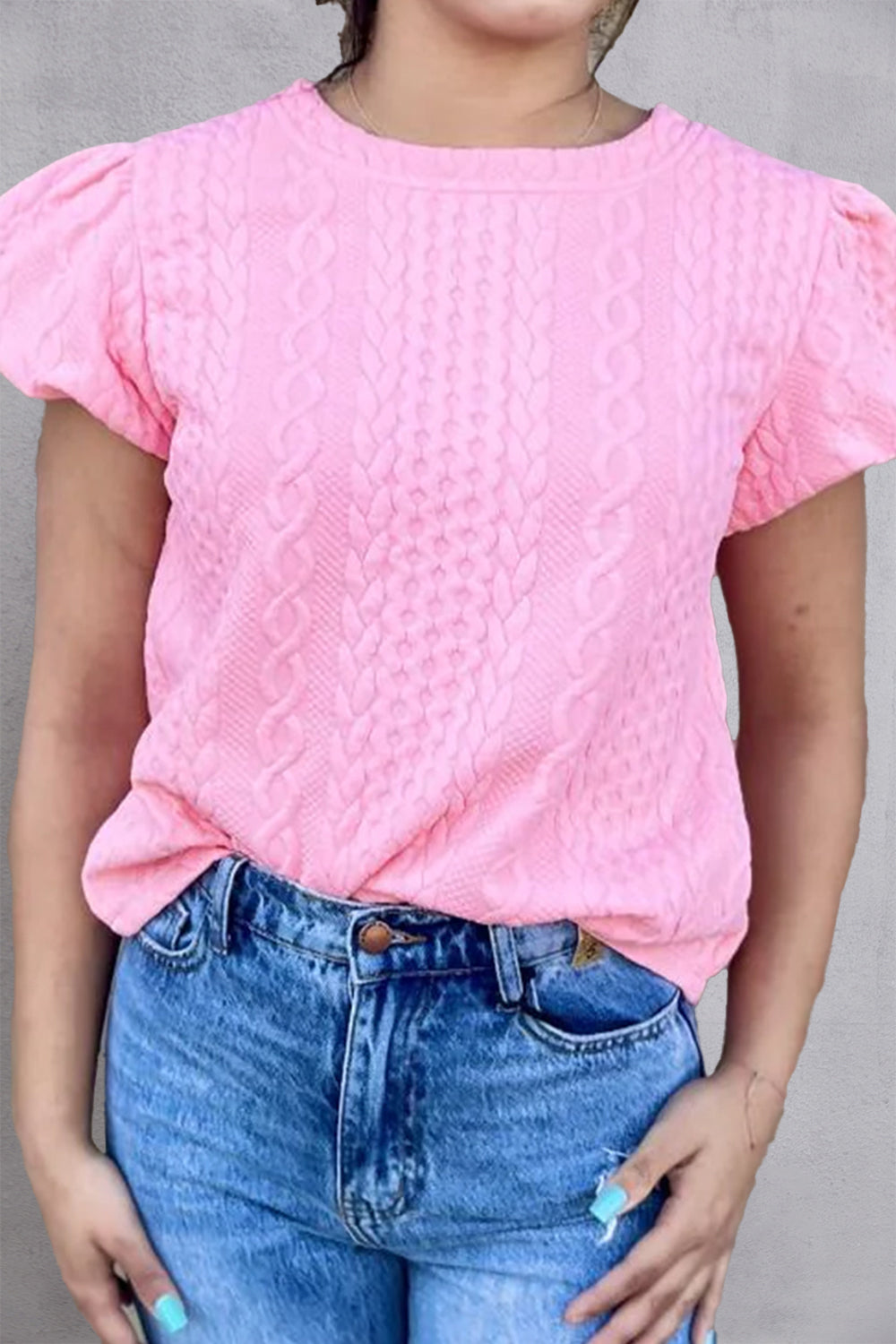 Round Neck Short Sleeve Blouse