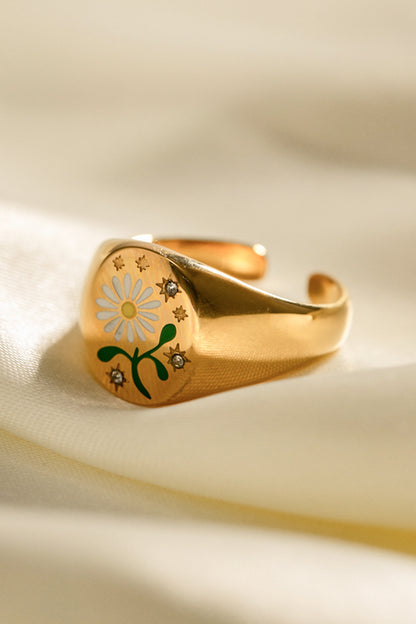 Flower Pattern Stainless Steel Open Ring