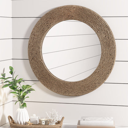 Natural Jute Rope Round Wall Mirror-7