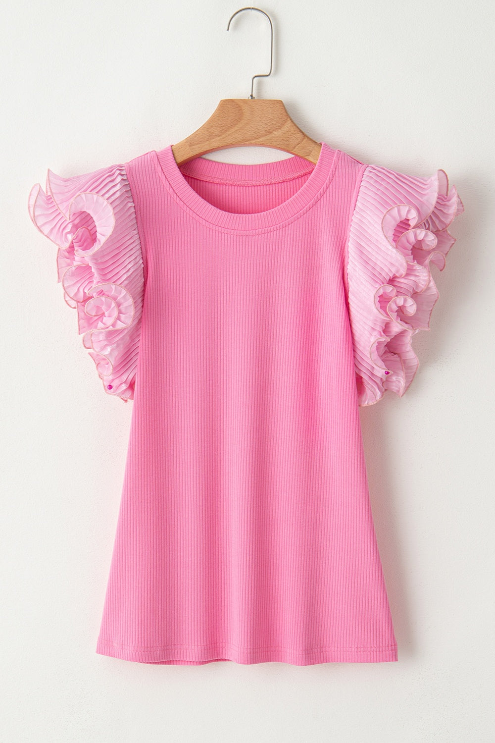 Ruffled Round Neck Cap Sleeve Top