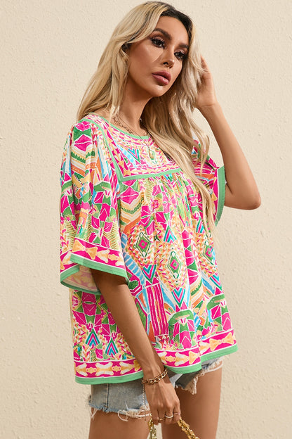 Printed Round Neck Half Sleeve Blouse