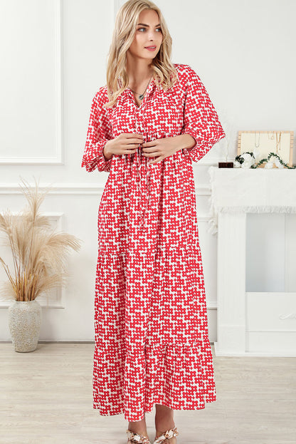 Printed Tie Neck Maxi Dress