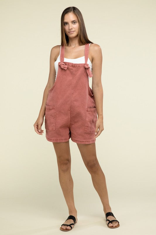 Washed Knot Strap Romper