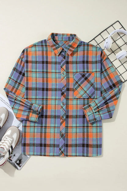 Plaid Collared Neck Long Sleeve Shirt