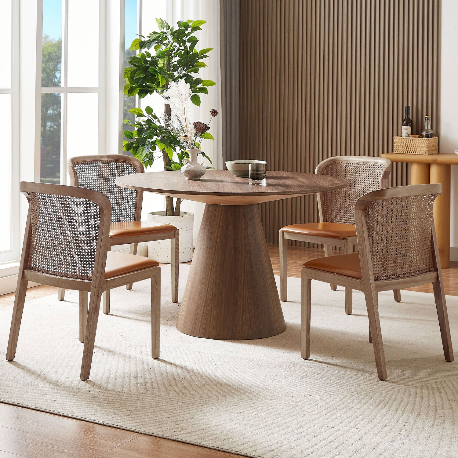 Round Modern Walnut Dining Table-6