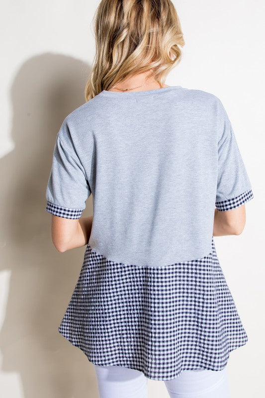 CHECKER SOLID MIX TUNIC TOP