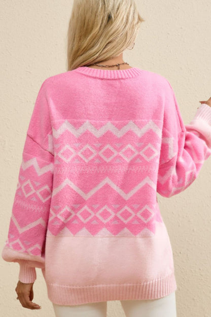 Geometric Drop Shoulder Long Sleeve Sweater