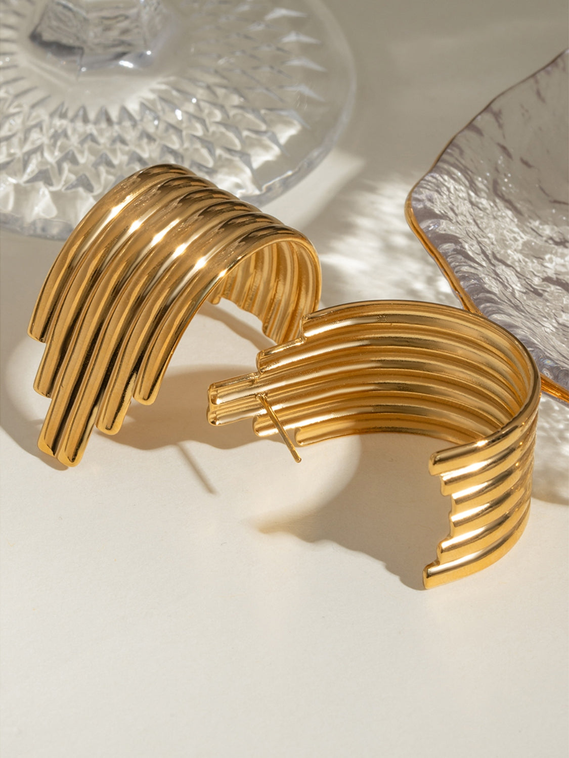 18K Gold-Plated Stainless Steel Ribbed Earrings