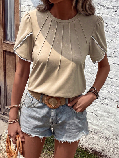 Round Neck Petal Sleeve T-Shirt