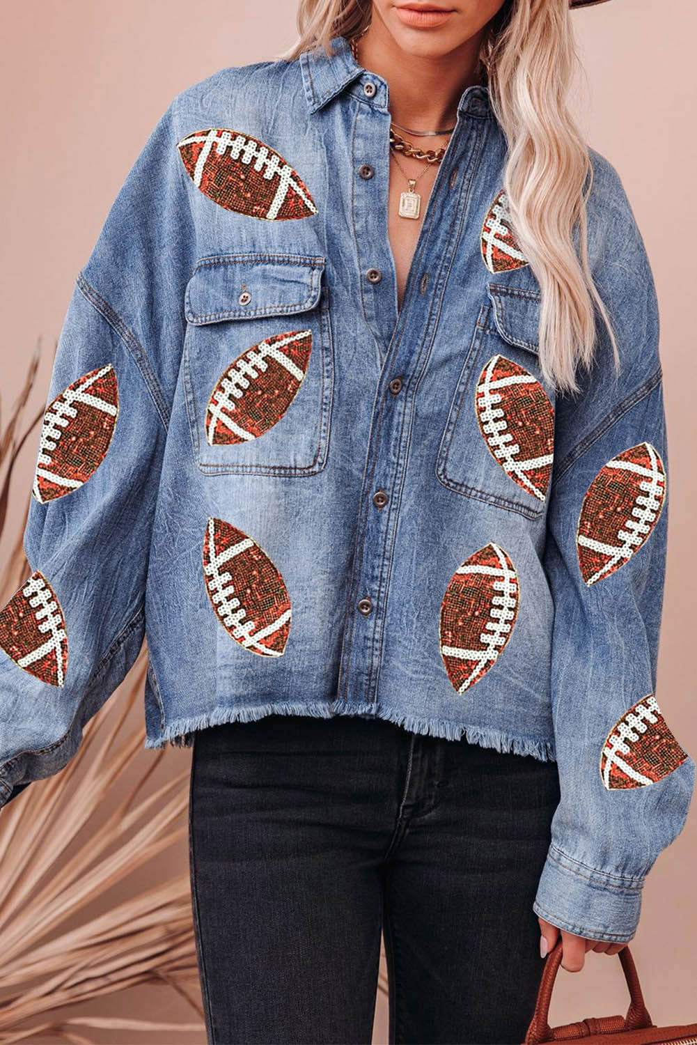 Raw Hem Sequin Football