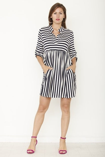 Tab sleeve stripe tunic /mini dress