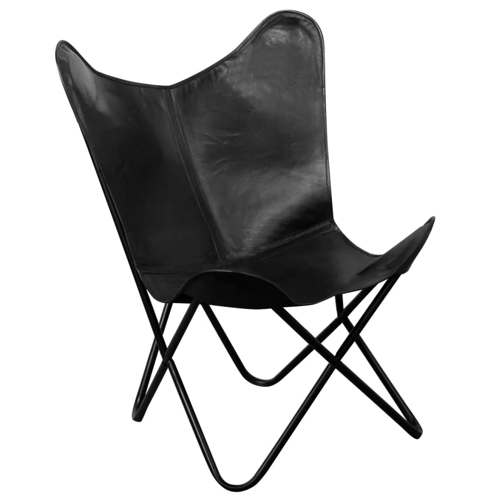 vidaXL Chair Living Room Chair with Powder Coated Iron Frame Real Leather-1