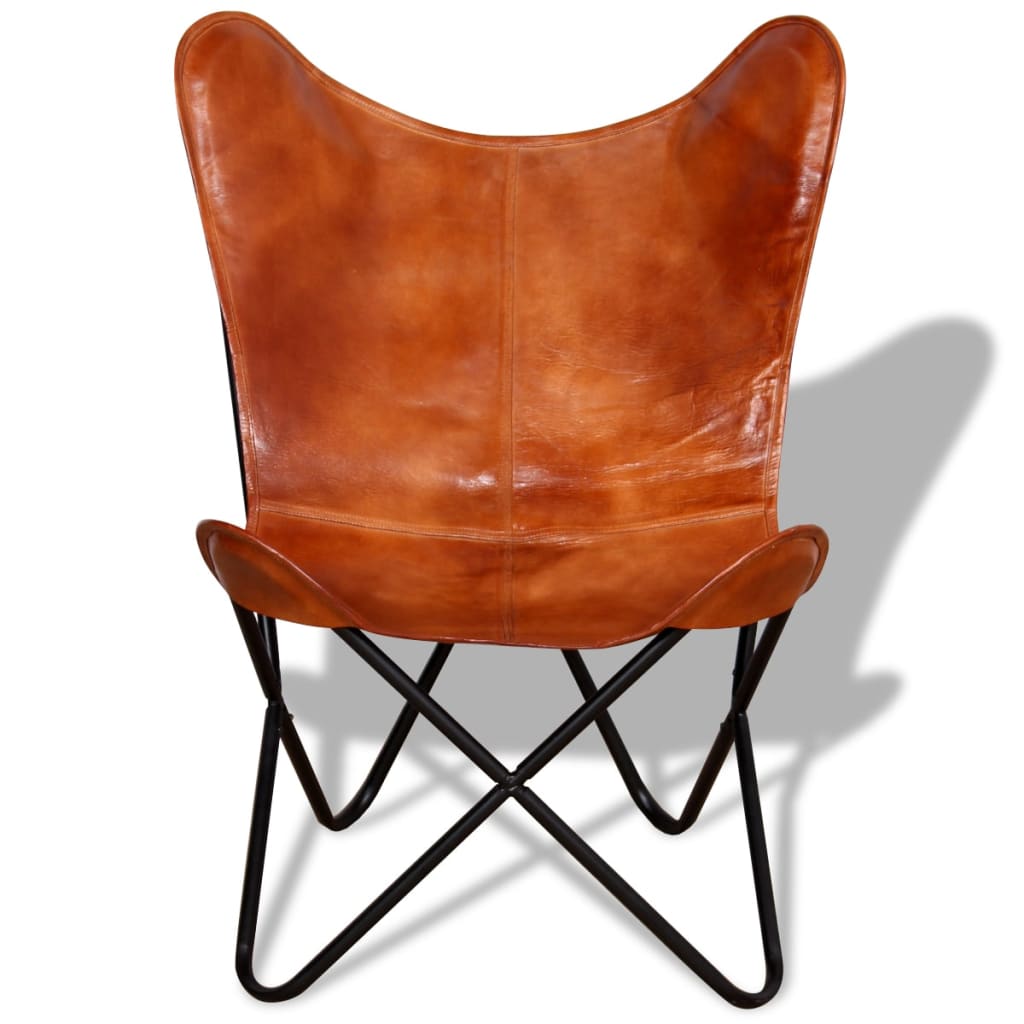 vidaXL Chair Living Room Chair with Powder Coated Iron Frame Real Leather-3