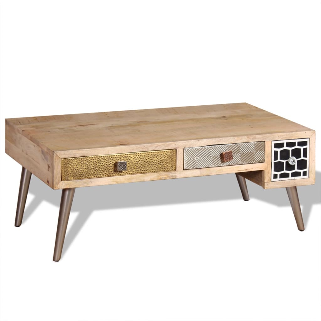 vidaXL Coffee Table with Drawers Solid Mango Wood 41.3&quot;x21.7&quot;x16&quot;-3